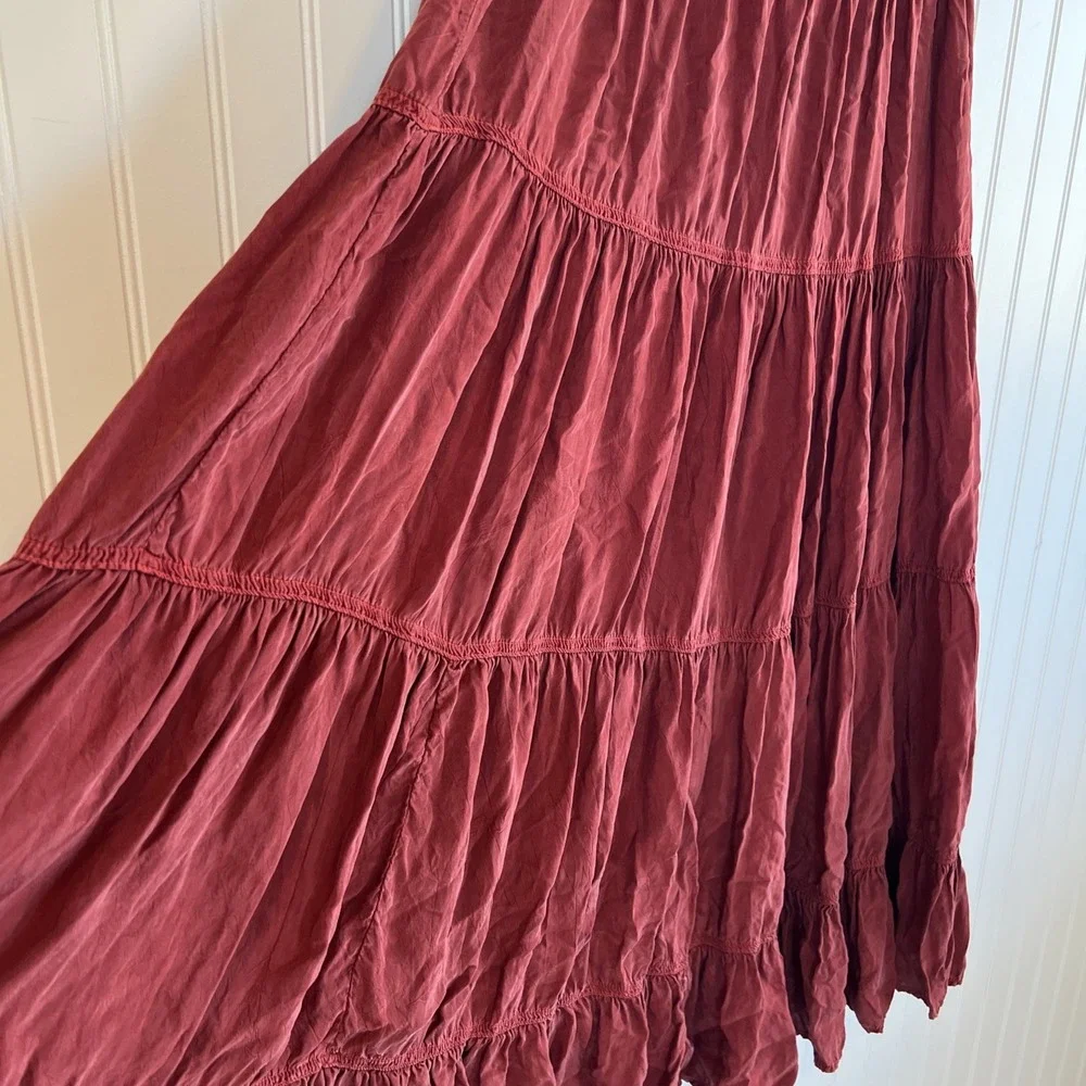 Tanello Vintage Tiered Maxi Skirt Medium Prairie Western Boho Rusty Red